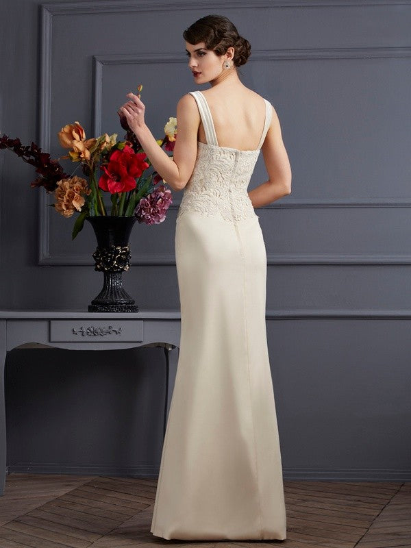Robe de mère de la mariée fourreau/colonne carrée sans manches en dentelle longue en satin tissé