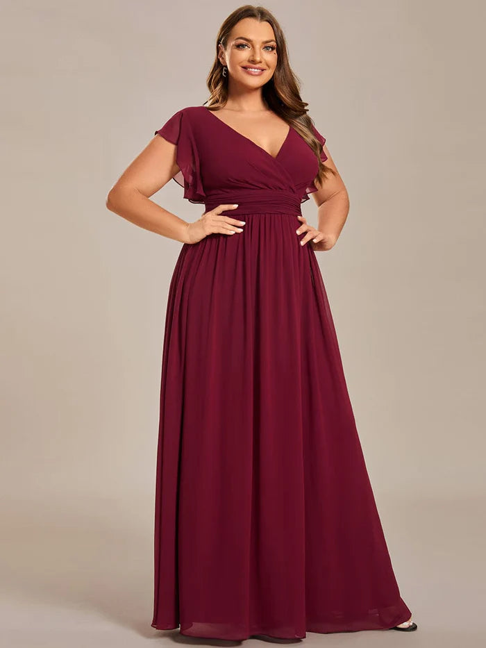 Plus Size Chiffon Pleated A-Line Back Cutout Bridesmaid Dress