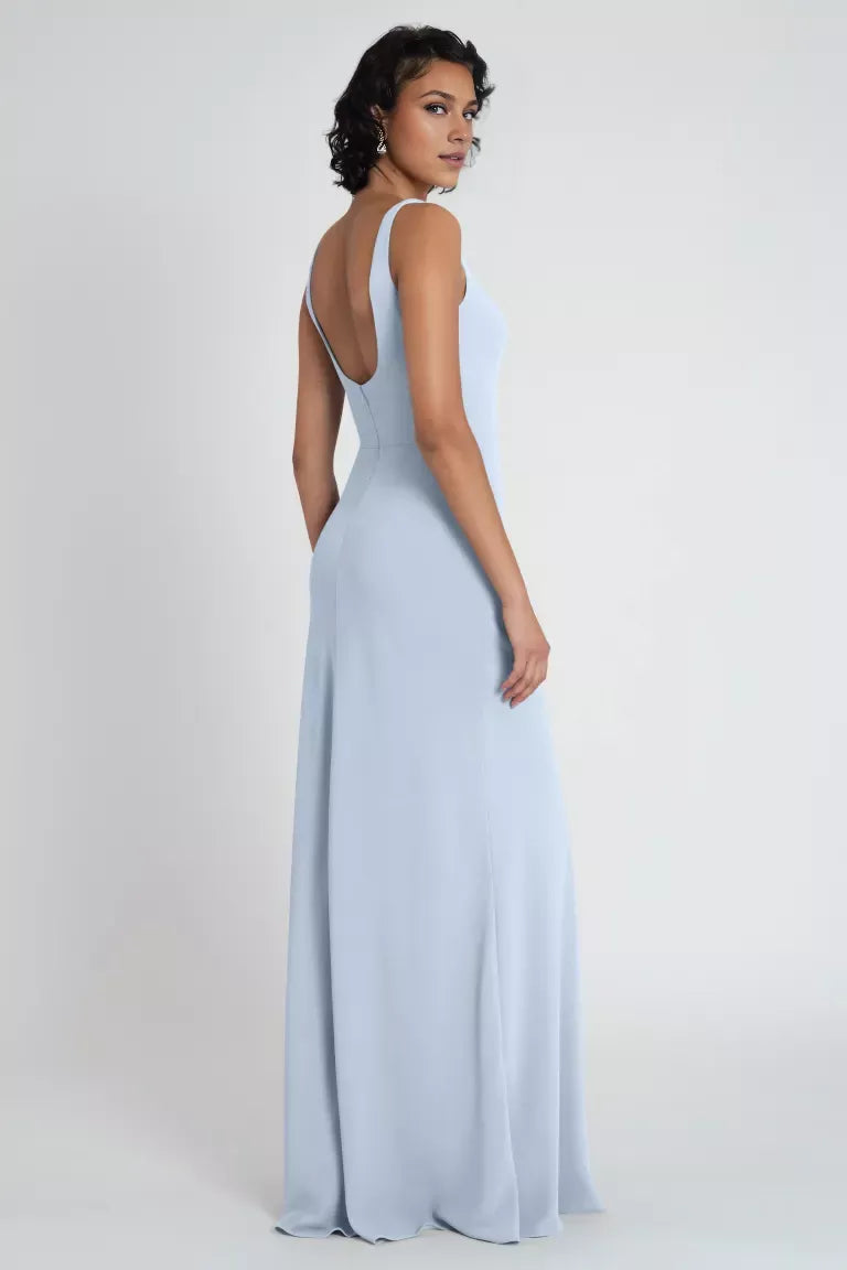 Square neckline off shoulder sleeveless backless and floor length Prom dress