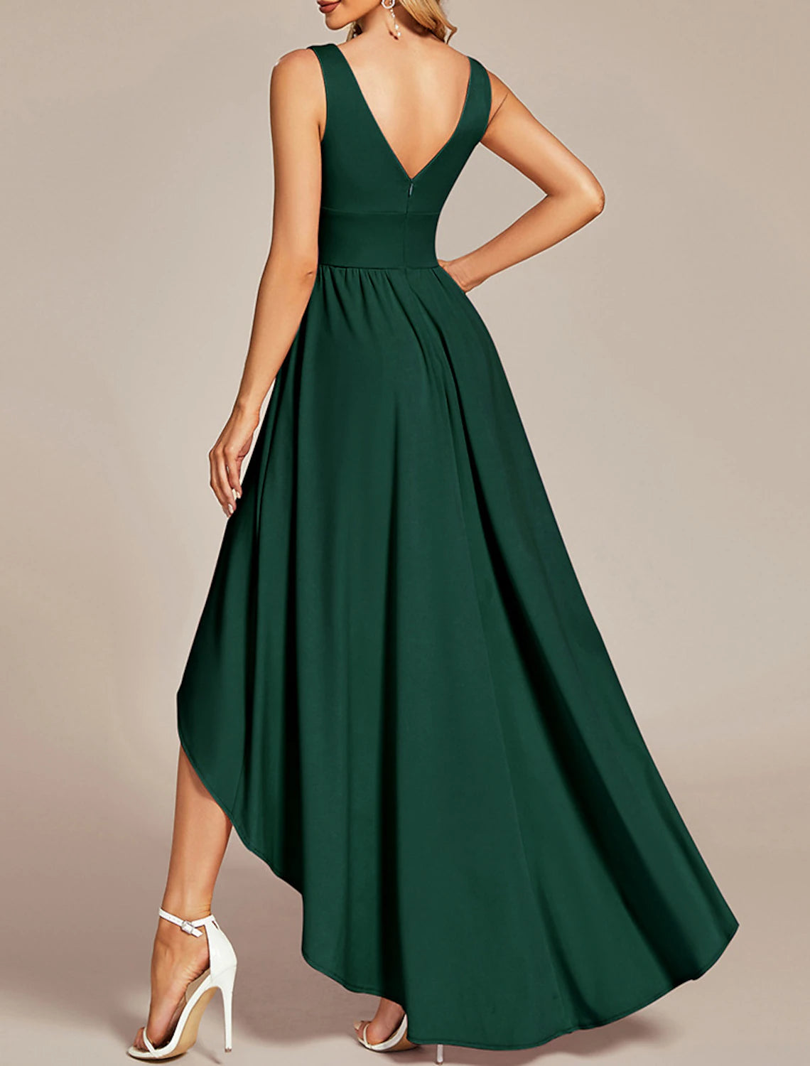 A-Linie Kleider für Hochzeitsgäste Freizeitkleid Hochzeitsfeier Sommer Asymmetrisch Ärmellos V-Ausschnitt Spandex mit Falten