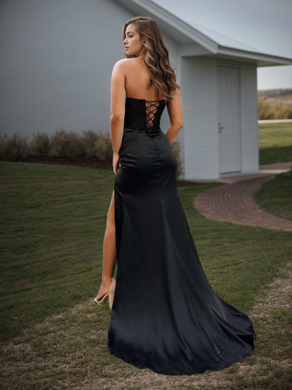 Noble sheath/columnar woven satin pleated sweet sleeveless and ground length dress