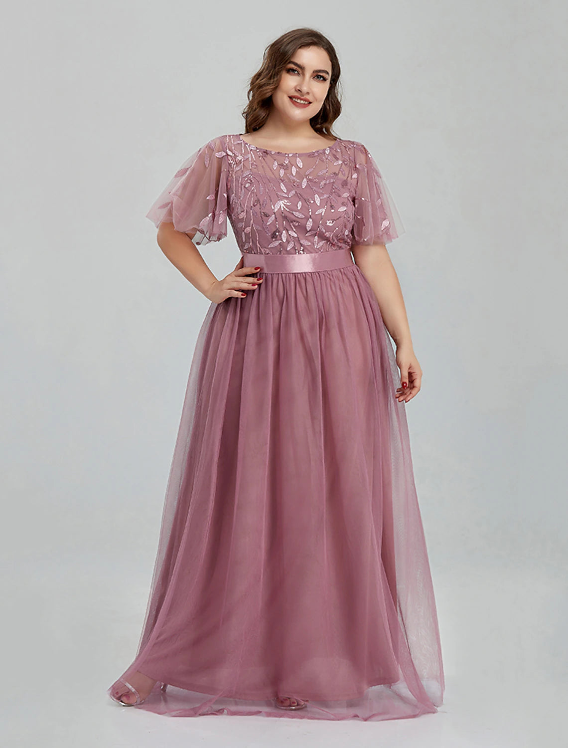 A-Linie Ballkleider Blumenkleid Hochzeitsgast Partykleidung Bodenlang Kurzarm Rundhals Brautjungfernkleid Tüll mit Stickerei