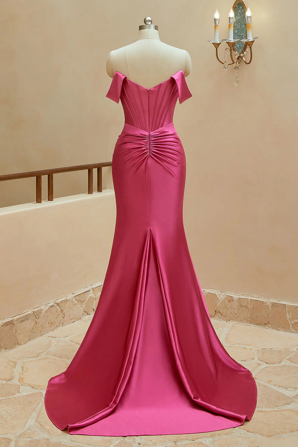 Satin Ballkleider Meerjungfrau Off The Shoulder mit Schlitz 
