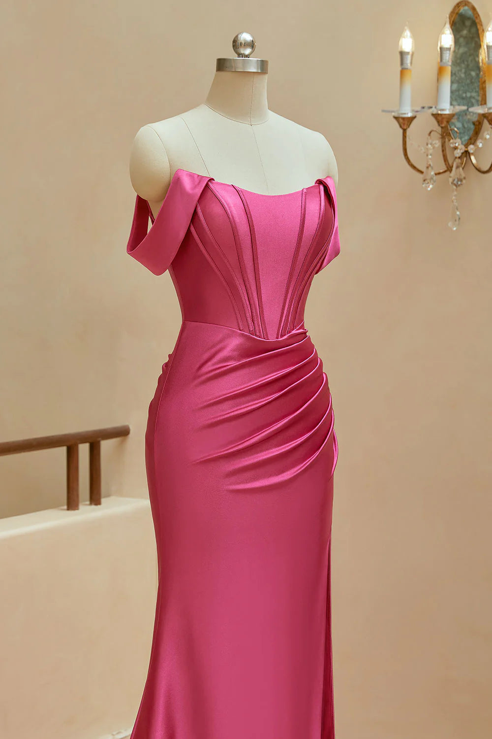 Satin Ballkleider Meerjungfrau Off The Shoulder mit Schlitz 
