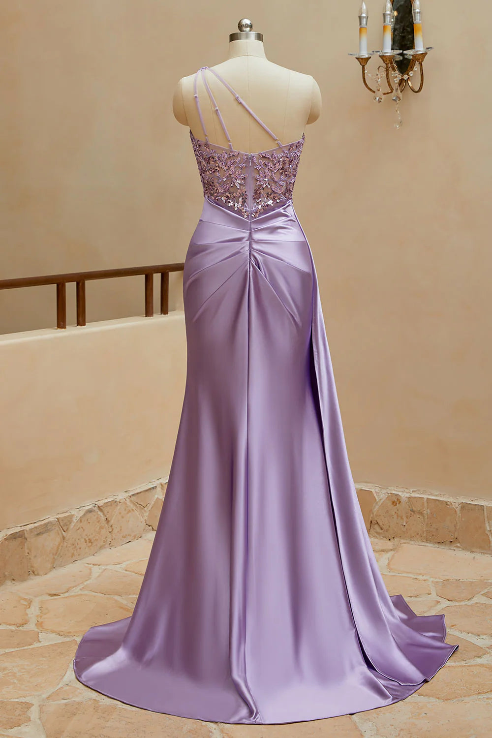 Meerjungfrau Satin One-Shoulder Perlen Ballkleider Sweep Train 