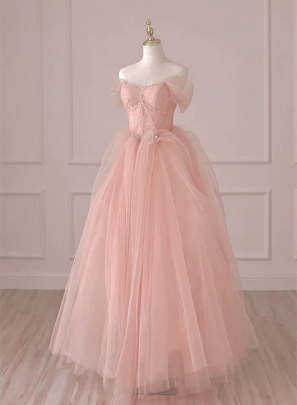 Sweet and elegant pink sheer beaded sleeveless ball dress, pink A-line sheer thin shoulder straps with backless straps and floor length prom dress