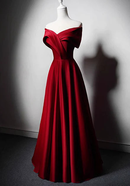 Rotes langes Ballkleid ohne Schultern, rotes langes Ballkleid ohne Schultern, rotes Satin-Ballkleid, rotes Abendkleid, rotes Ballkleid langes Kleid