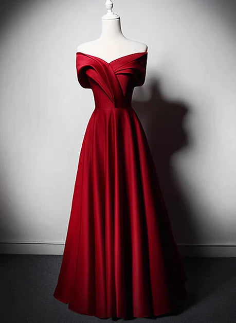 Rotes langes Ballkleid ohne Schultern, rotes langes Ballkleid ohne Schultern, rotes Satin-Ballkleid, rotes Abendkleid, rotes Ballkleid langes Kleid