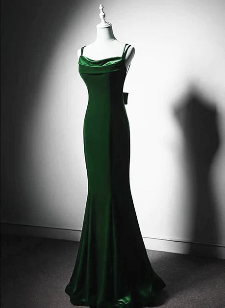 Robe de bal longue en velours avec bretelles et dos nu, robe de bal de mariage en velours