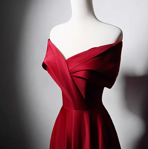 Rotes langes Ballkleid ohne Schultern, rotes langes Ballkleid ohne Schultern, rotes Satin-Ballkleid, rotes Abendkleid, rotes Ballkleid langes Kleid