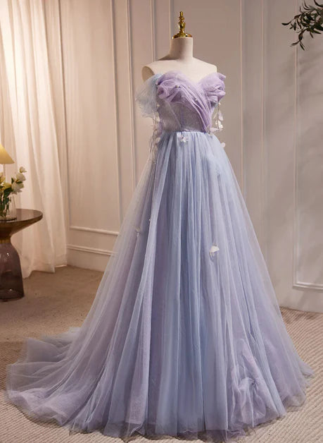 Hellviolettes, schulterfreies, fliederfarbenes, transparentes Schmetterlingskleid, hellviolettes, transparentes, rückenfreies Abendkleid mit Schnürung
