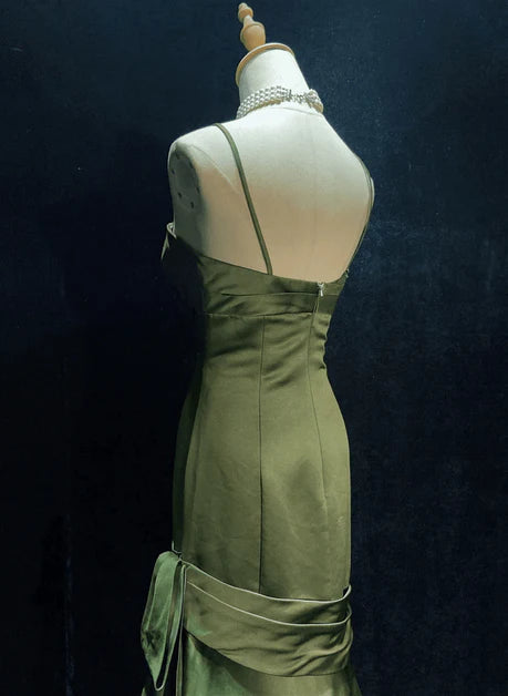 Grünes Satin Sweetheart Straps Langes Abendkleid, Langes grünes Ballkleid