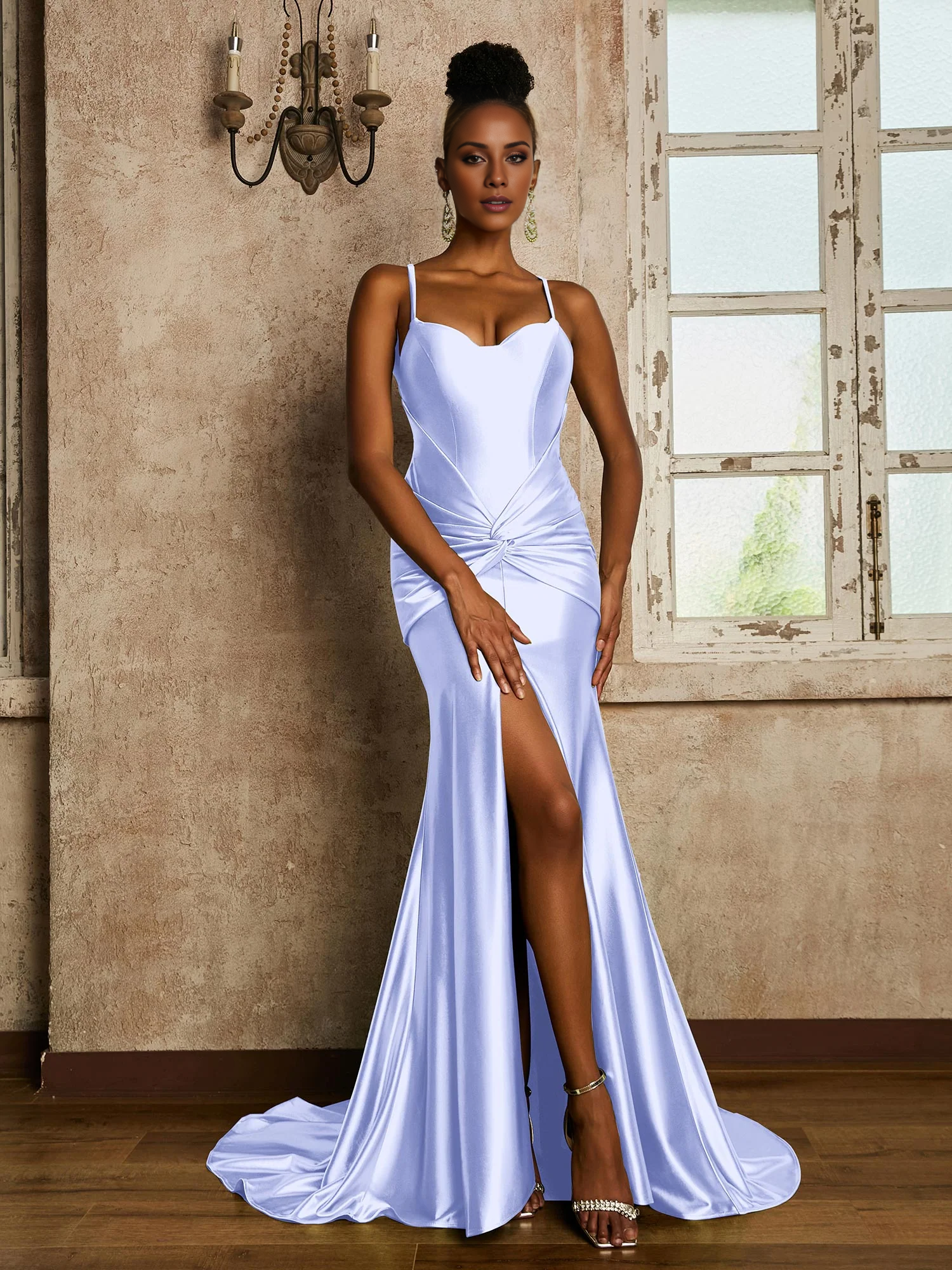 Waist pleated mermaid stretch satin dress - yidibang dress