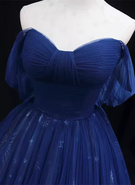 Marineblaues transparentes A-Linien-Tanzkleid im Retro-Stil, Partykleid, marineblaues trägerloses, ärmelloses, rückenfreies und bodenlanges Abendkleid