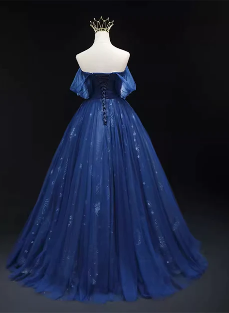 Marineblaues transparentes A-Linien-Tanzkleid im Retro-Stil, Partykleid, marineblaues trägerloses, ärmelloses, rückenfreies und bodenlanges Abendkleid