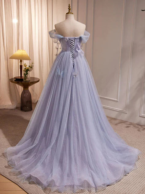 Hellviolettes, schulterfreies, fliederfarbenes, transparentes Schmetterlingskleid, hellviolettes, transparentes, rückenfreies Abendkleid mit Schnürung
