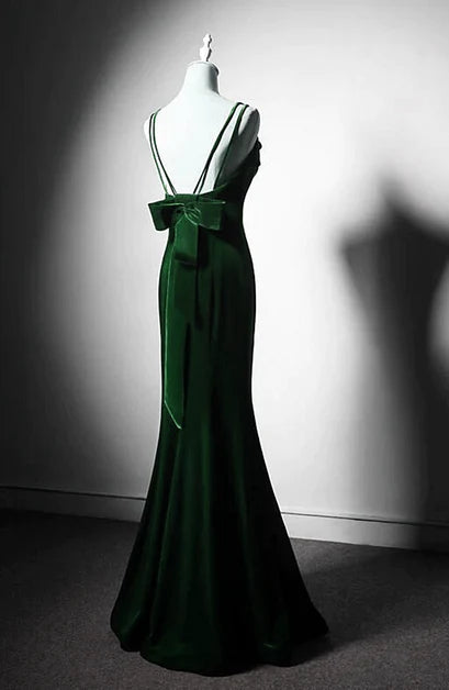 Robe de bal longue en velours avec bretelles et dos nu, robe de bal de mariage en velours