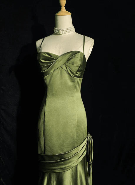 Grünes Satin Sweetheart Straps Langes Abendkleid, Langes grünes Ballkleid