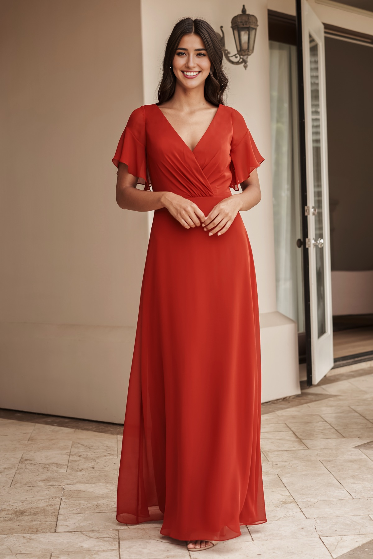 Robe de bal Yidibang à col en V, épaules dénudées, manches courtes, dos nu et longueur au sol