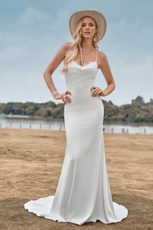 Fishtail collar simple sweeping trailing wedding dress