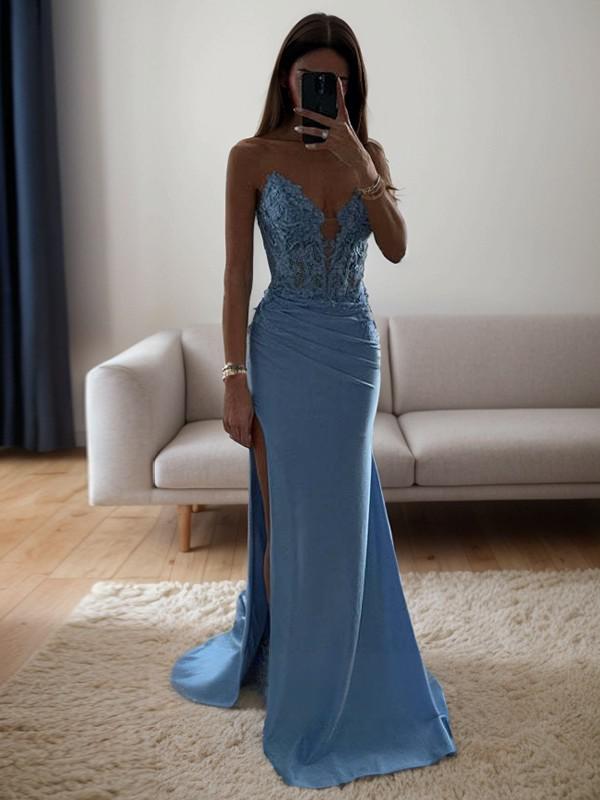 Robe moulante en crêpe élastique avec dentelle et décolleté en cœur de Yidibang