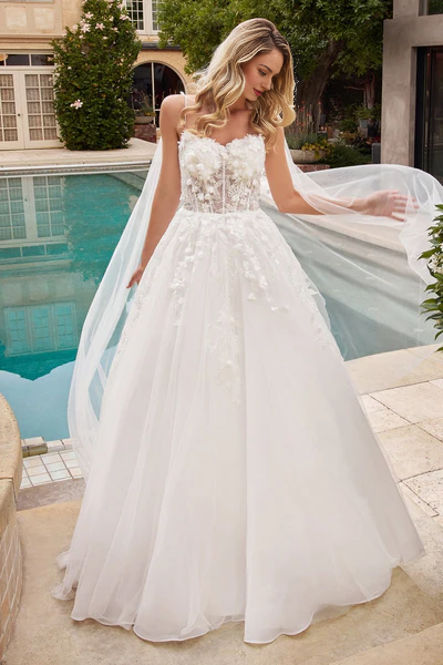 Romantic thin shoulder strap layered chiffon three-dimensional floral decal flower wedding party dress wedding dress