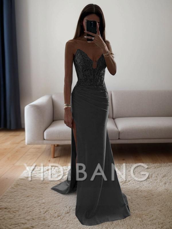 Robe moulante en crêpe élastique avec dentelle et décolleté en cœur de Yidibang