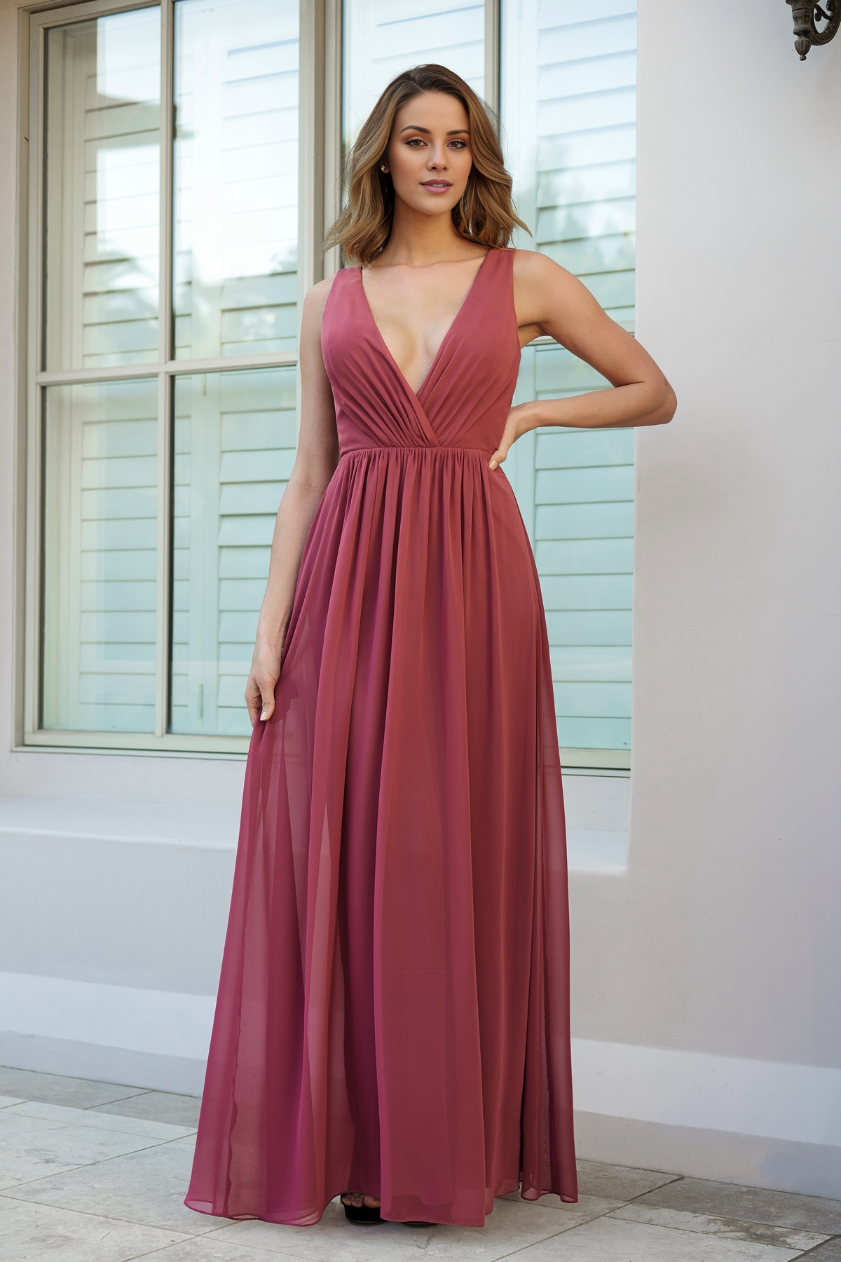 Robe de bal Yidibang à col en V et épaules dénudées, sans manches, dos nu et longueur au sol