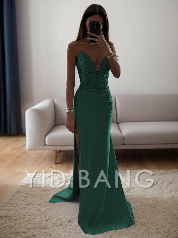 Robe moulante en crêpe élastique avec dentelle et décolleté en cœur de Yidibang