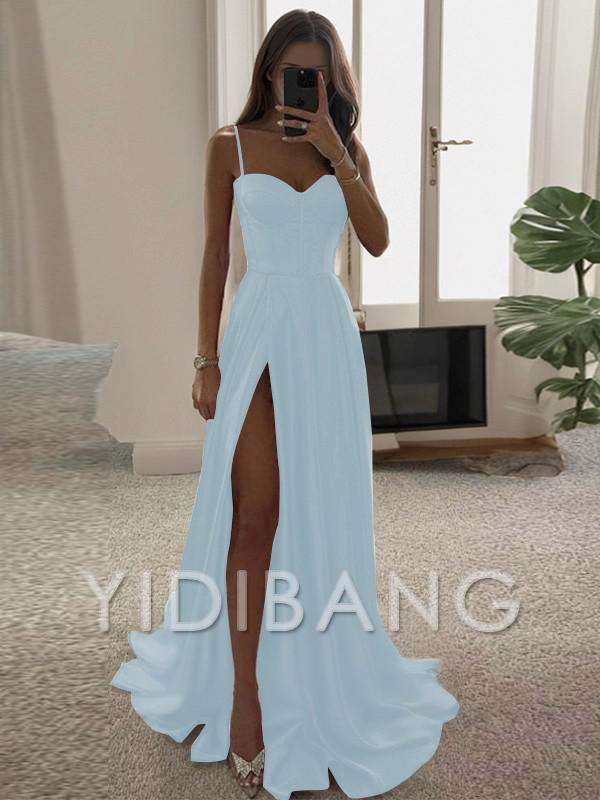 Yidibang A-Linien-Korsettkleid aus Seidensatin mit dünnen Schultergurten und Rüschensaum