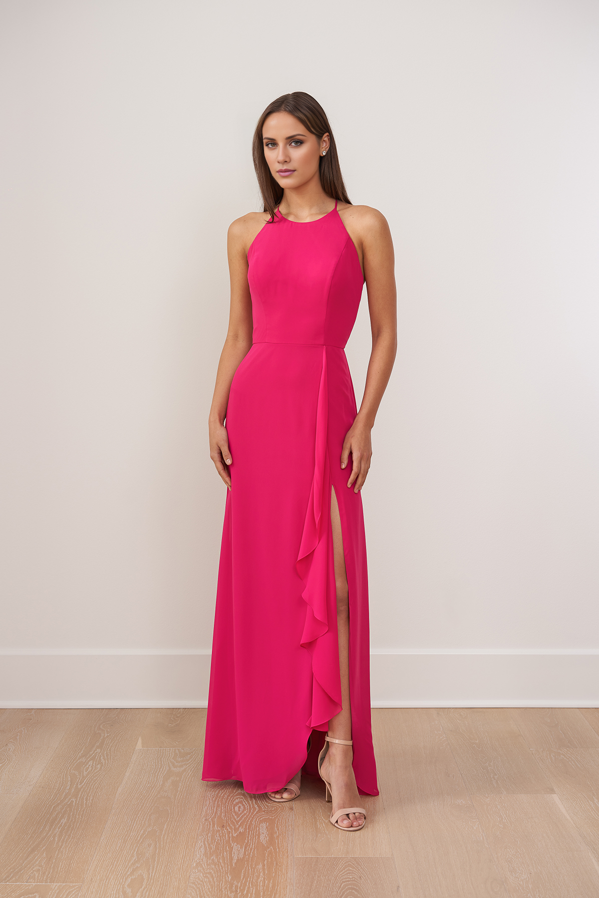 Robe de soirée Yidibang à encolure ronde, épaules dénudées, sans manches, dos nu, fente latérale et longueur au sol