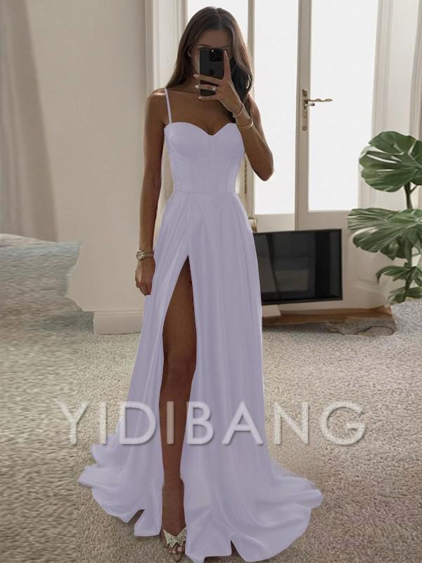 Yidibang A-Linien-Korsettkleid aus Seidensatin mit dünnen Schultergurten und Rüschensaum
