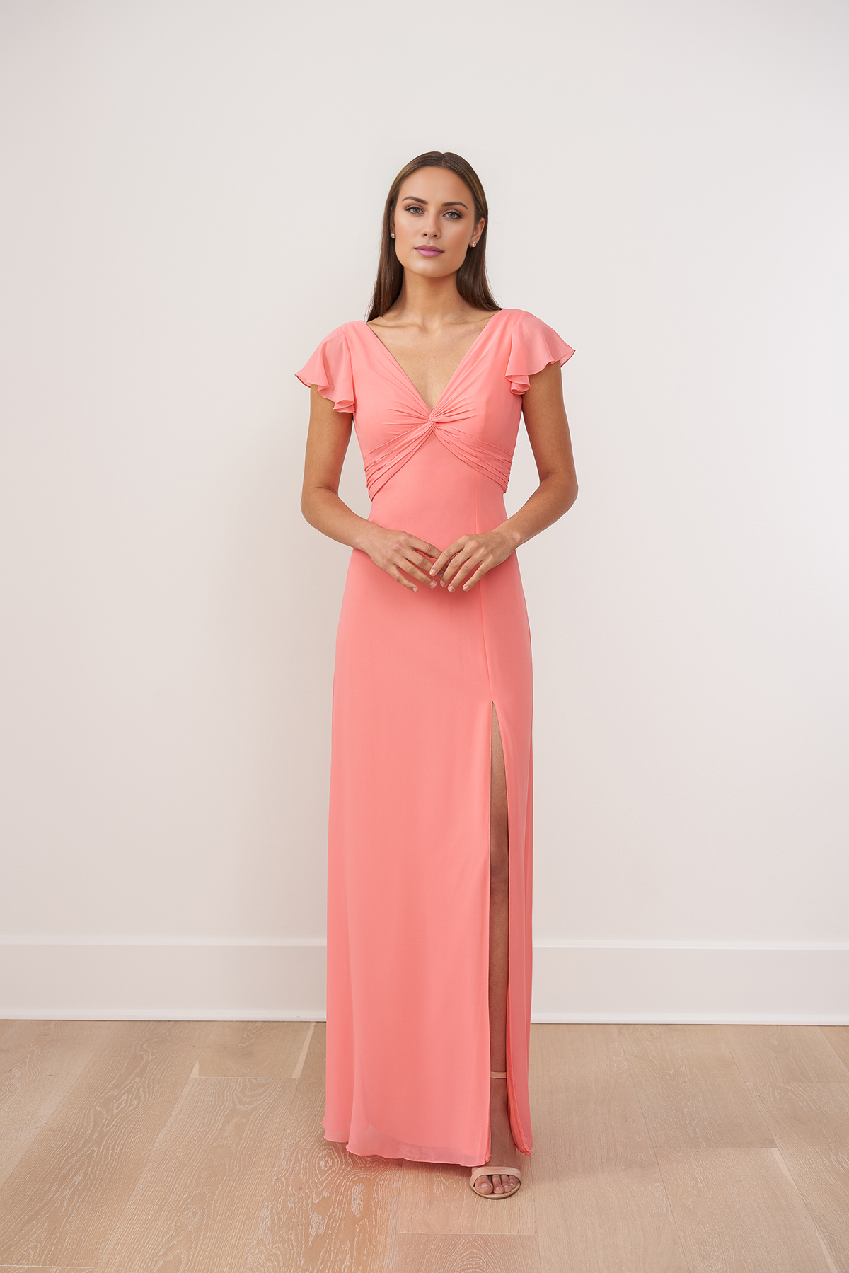 Robe de soirée Yidibang à col en V, épaules dénudées, manches courtes, fente latérale dans le dos et longueur au sol