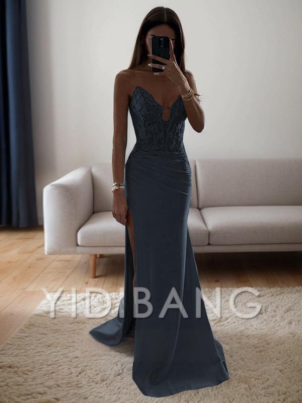 Robe moulante en crêpe élastique avec dentelle et décolleté en cœur de Yidibang