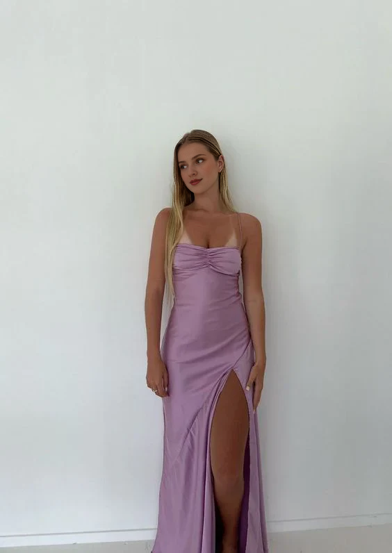 Lila Fischschwanz langes Partykleid mit Schlitzen Godons sogar Kleider