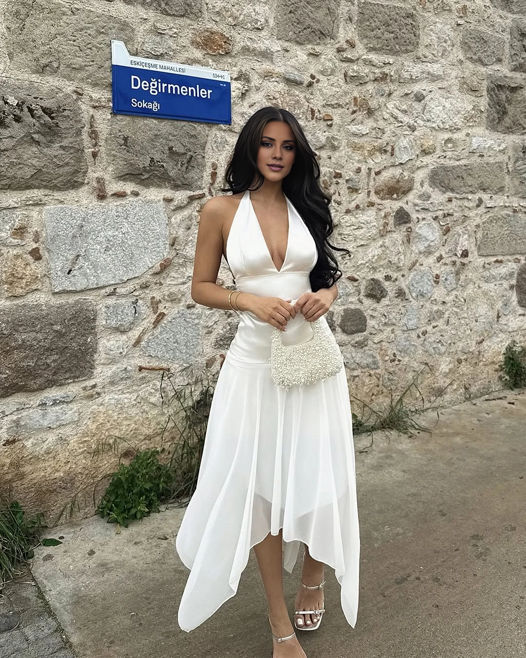 Robe de soirée longue sans manches à col suspendu Yidibang