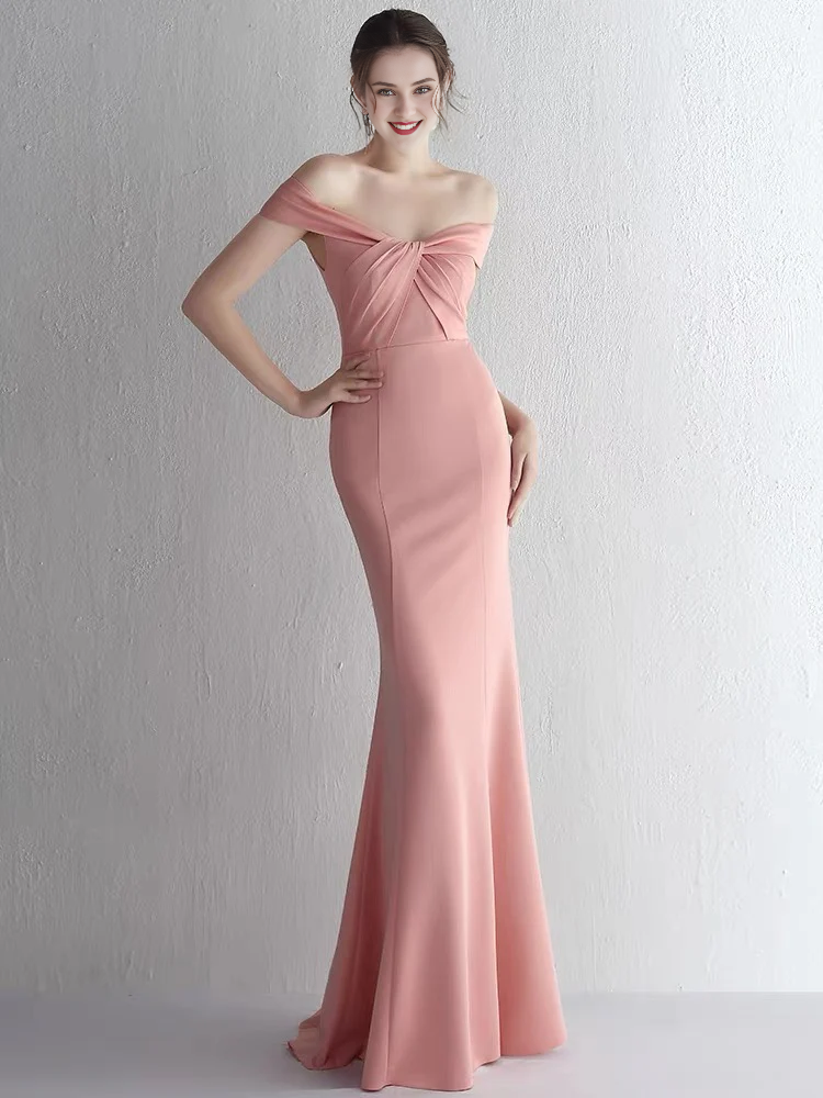 Schulterfreies rosa Fischschwanz-Abendkleid mit langem Abendkleid