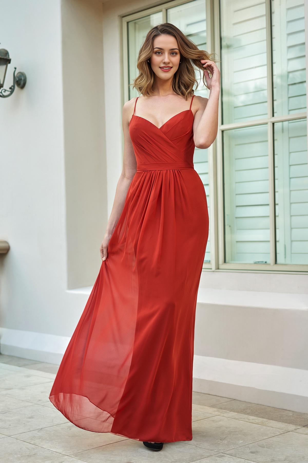 Robe de bal Yidibang à décolleté en V et épaules dénudées, sans manches, fines bretelles, dos nu et longueur au sol