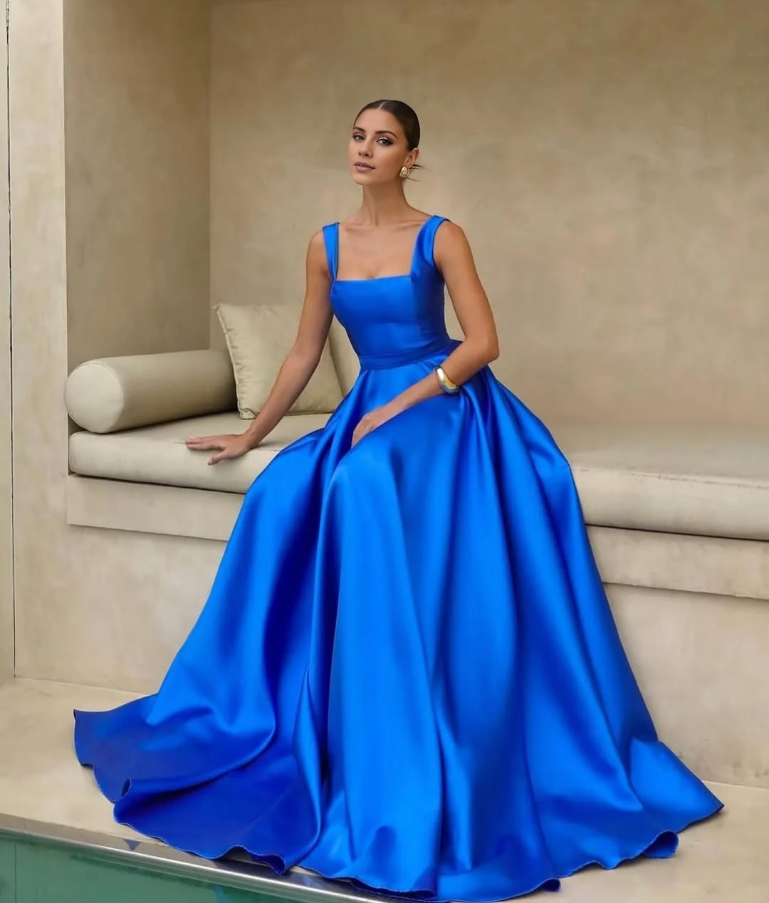 Robe de soirée Yidibang à encolure carrée, épaules dénudées, sans manches, dos nu et longueur au sol