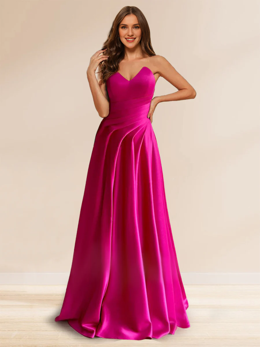 Robe de soirée trapèze/princesse sans bretelles et à volants au sol