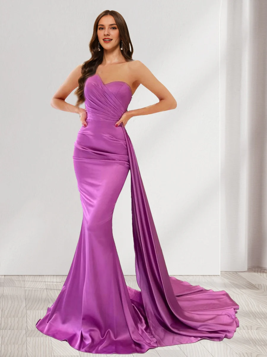 Robe de soirée longue avec cordon de serrage, queue de poisson et plis aux épaules