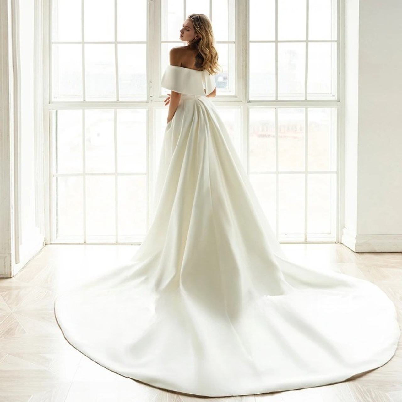Beach Formal Wedding Dresses Mermaid / Trumpet Sweetheart Off Shoulder Sleeveless Sweep / Brush Train Satin Bridal Gowns With Solid Color
