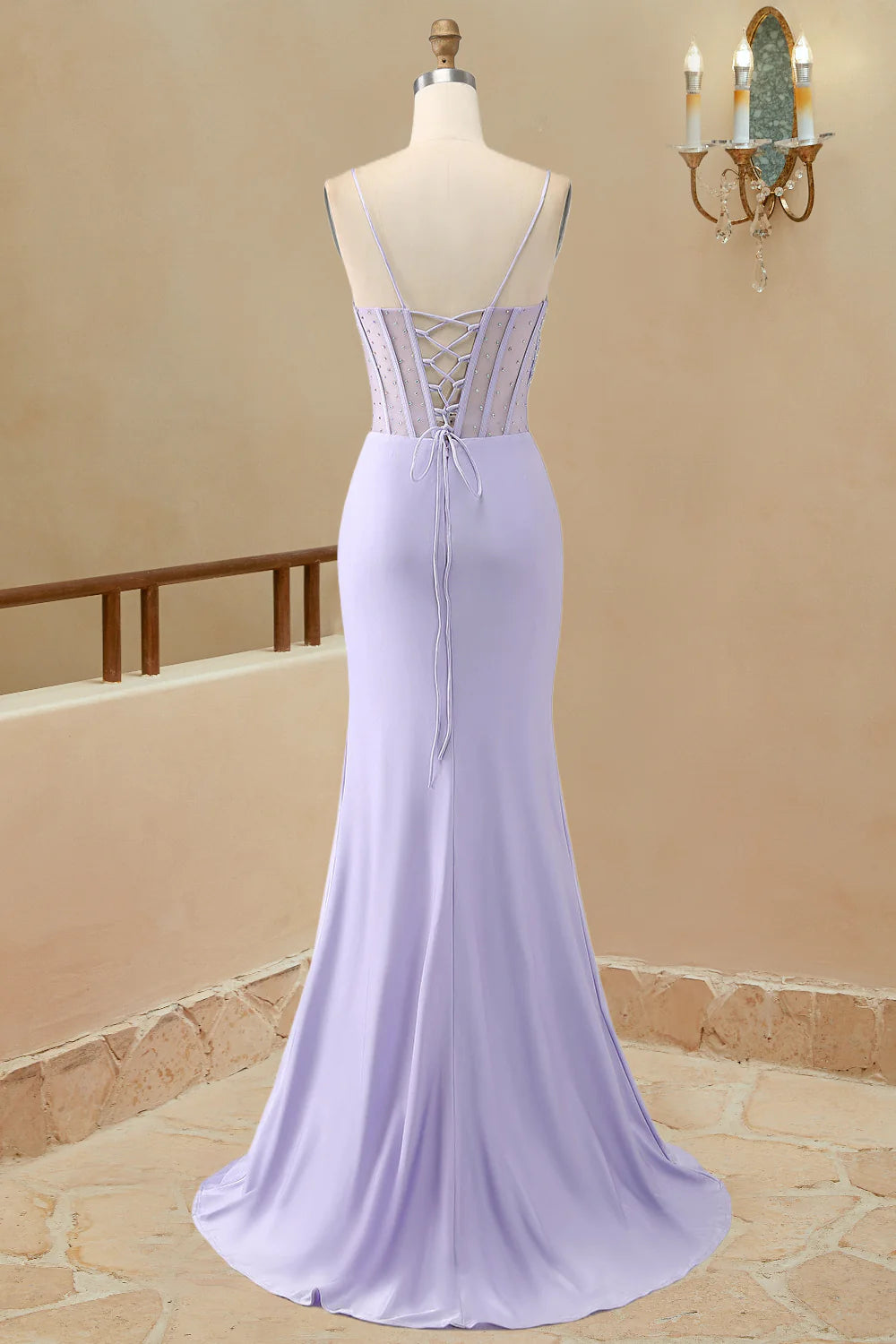 Prom Dresses Mermaid Spaghetti Straps Sain With Beading