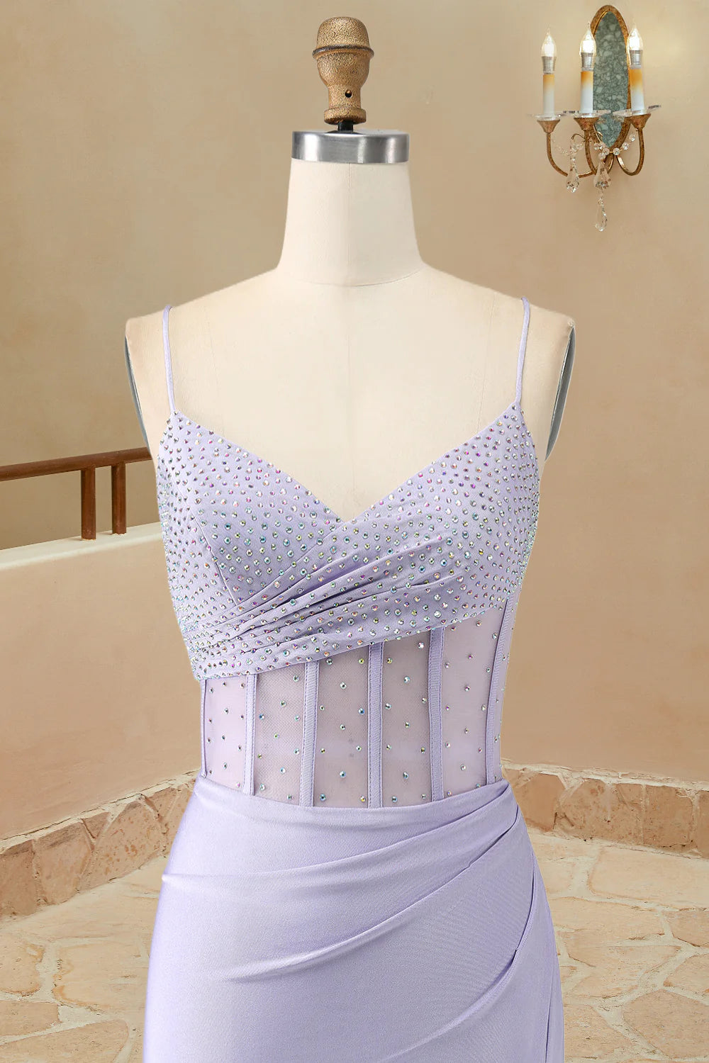 Prom Dresses Mermaid Spaghetti Straps Sain With Beading