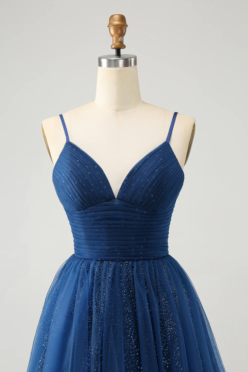 Robe de rentrée scolaire courte plissée à fines bretelles bleu marine scintillante, coupe trapèze, transparente et pailletée