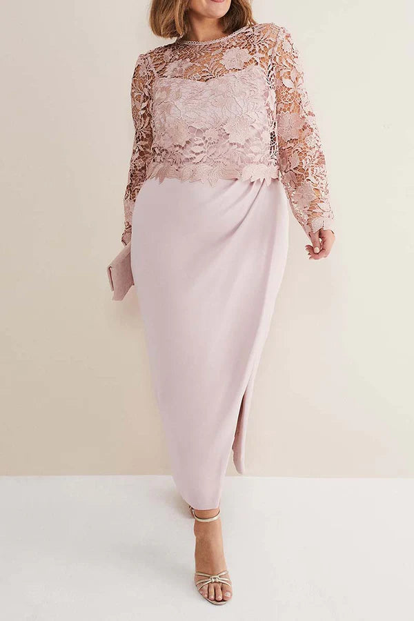 Robe fourreau/colonne rose pour mère de la mariée