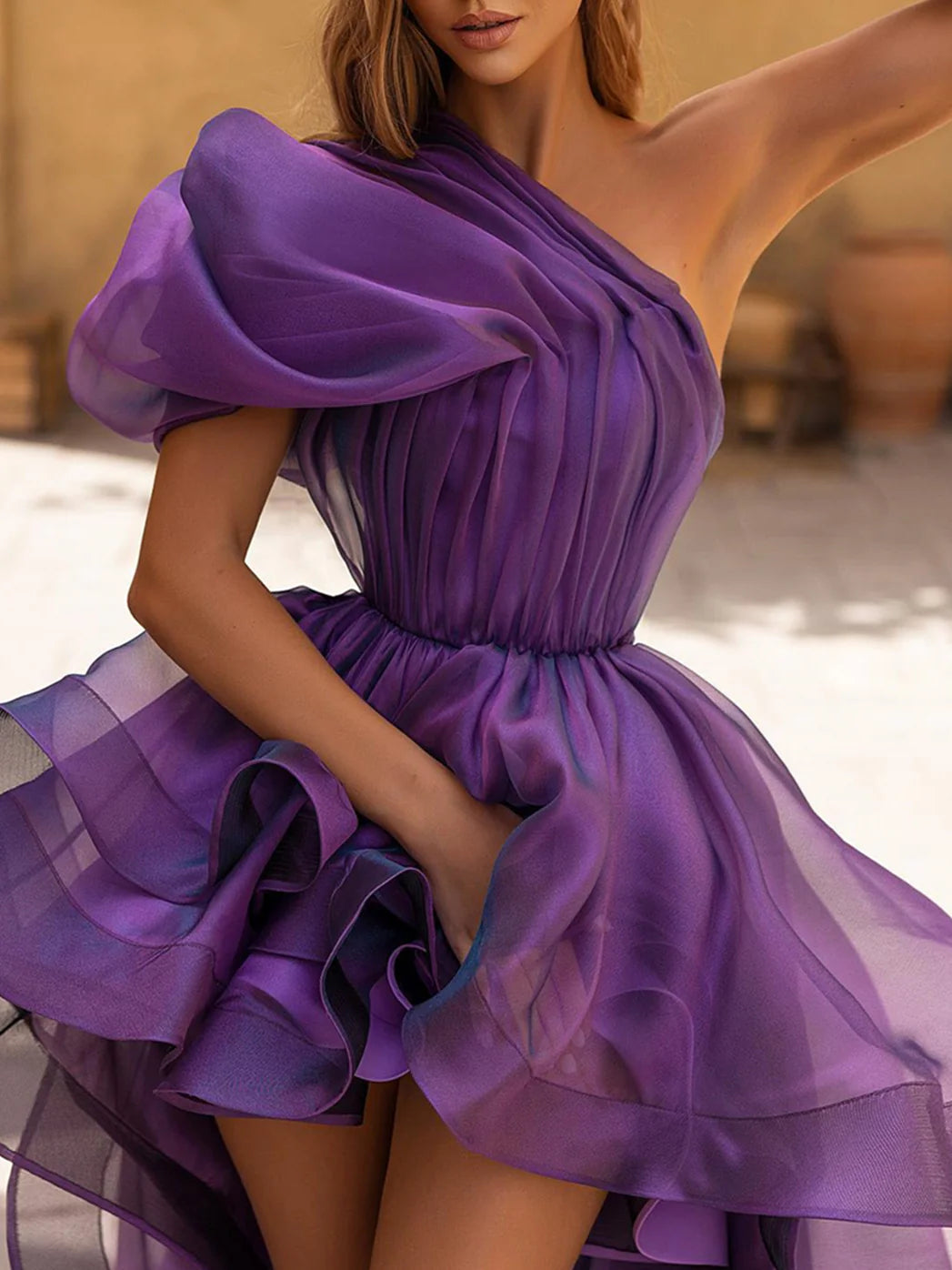 A-shaped/princess shoulder asymmetrical prom dress
