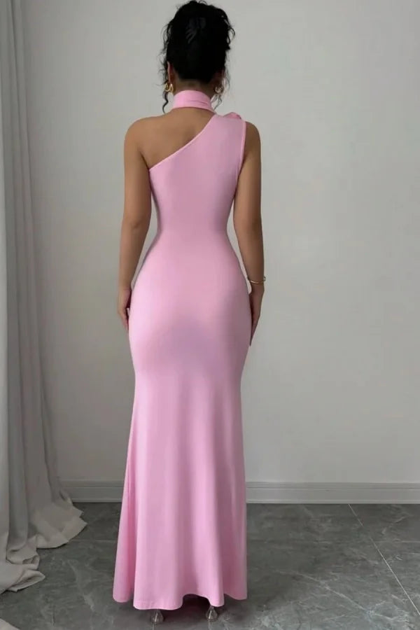 Robe de soirée Yidibang asymétrique à col et épaules dénudées, sans manches, dos nu et longueur au sol