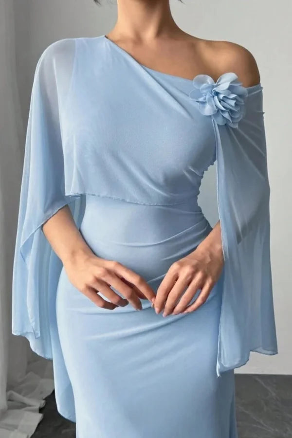 Yidibang asymmetrical neckline off shoulder sleeveless and floor length Prom dress