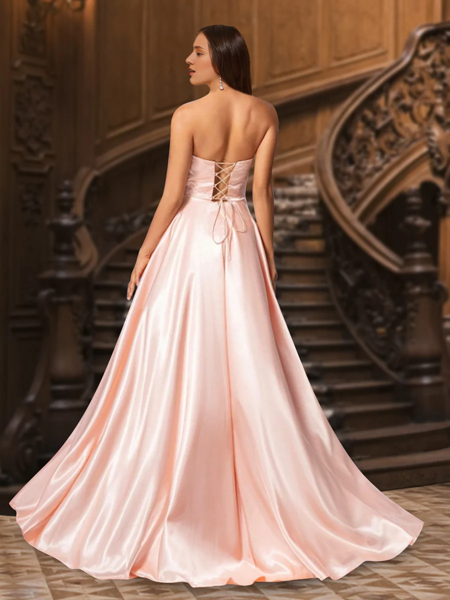 A-line/princess strapless sleeveless and floor length godons evening dresses